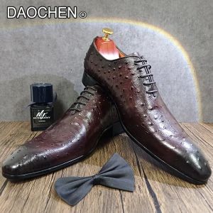 Chaussures Men de luxe Oxford chaussures café noir lacet up up pointu autruche imprimés de robe décontractée chaussures de mariage bureau