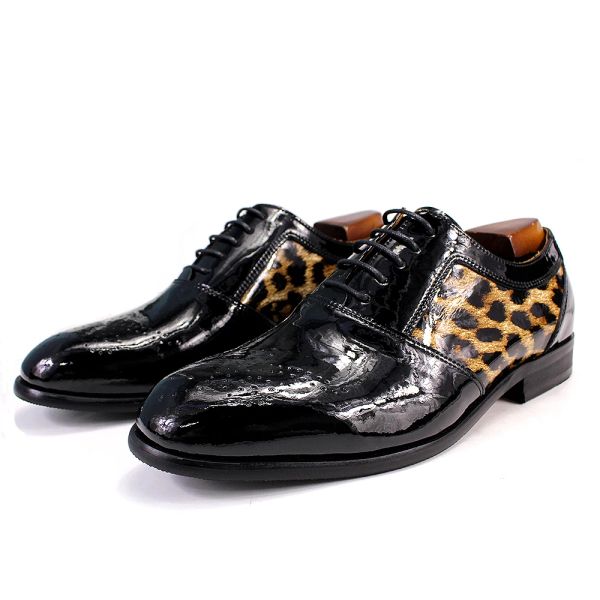 Zapatos de lujo para hombres Oxford zapatos patente de cuero de vaca