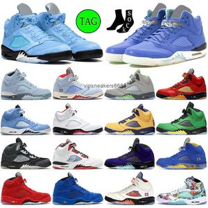 Chaussures Hommes Chaussures de basket-ball Jumpman 5 5s Unc Green Bean Raging Bull Red Racer Blue Easter 2022 Prfc Qu'est-ce que l'Aqua Mars pour son feu rouge