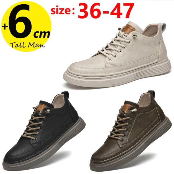 Zapatos hombres zapatillas de refuerzo de zapatillas de elevador grueso altura aumento de la plantilla 6 cm ascensor de cuero alto primavera de otoño plena 3647