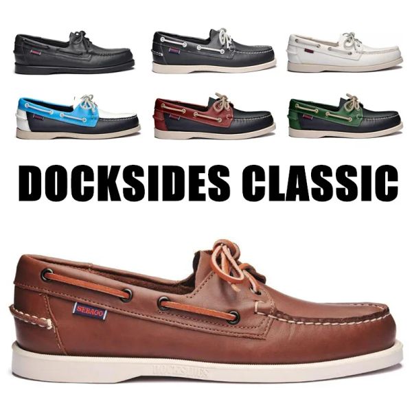 Chaussures Chaussures de conduite en cuir authentiques, Nouvelle Fashion Dockyside Classic Boat Shoe, Brand Design Flats Locs for Men Women 2019a008