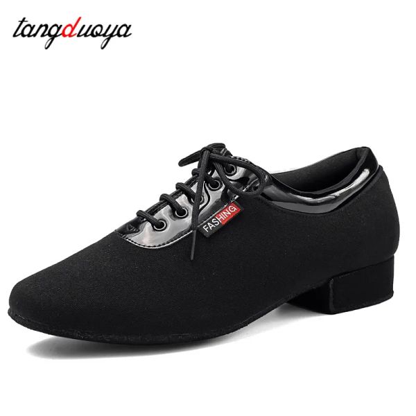 Chaussures hommes Chaussures de danse moderne Boys Latin / Tango / Chaussures de la salle de bal Rubber / Sole douce talons bas Homme Chaussures de danse Black Professional