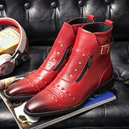 Chaussures Men de personnalité Boots Autruche British Match Rivet Zipper Pu Ankle Buckle Square Head Fashion Casual Daily 70
