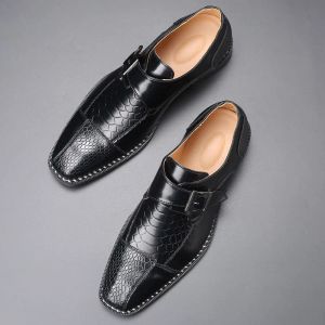 Chaussures Men's Business Bureau Chaussures Chaussures en cuir en cuir de serpent pour hommes Chaussures de mariage décontractées Fashion Men Flats Plus taille