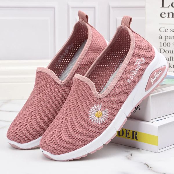 Chaussures miaoguan Summer Women's Flat Chaussures 2022 Flying Trickting Fashion Fleurs Fleurs Sneakers Femmes Mesh Chaussures Casual Lazy Locage 41