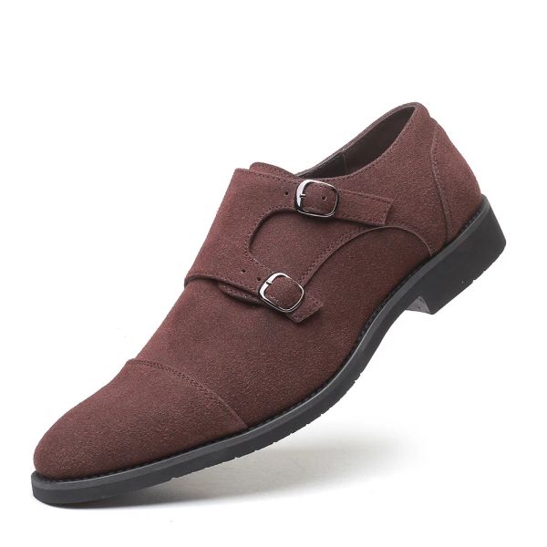 Chaussures nouvelles mode européens en cuir hommes brun moine bracelet formel chaussures bureau