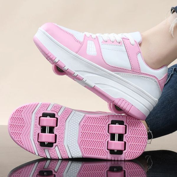Zapatos nuevos zapatos de patinaje de rodillo niños Sports informes casuales niños 4 ruedas zapatillas de deporte para niñas