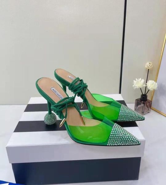 Chaussures nouvelle saison Aquazzura nuits pompes 95mm italie vert Pvc talon aiguille scintillant sphère fête mariée 1880227