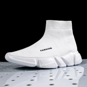 Schoenen nieuwe trend mannen hardloopschoenen high top paar sokken sneakers outdoor dames glijden op sportschoenen zachte training witte laarzen grote maat