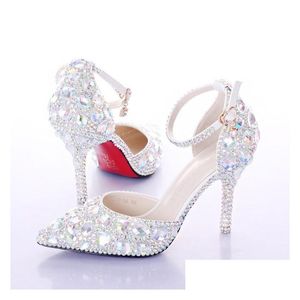 Schoenen Nieuwste Crystal Rhinestone Glanzende Hoge Hak Vrouwelijke Ladys Vrouwen Bruids Avond Prom Party Club Bar Bruidsmeisje Drop Delive Dhoxn