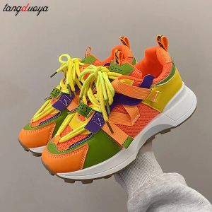 Chaussures orange plate-forme baskets femmes 2023 printemps respirant semelles épais chaussures de sport femme hip hop non glissade lacet up Casual chaussures rose