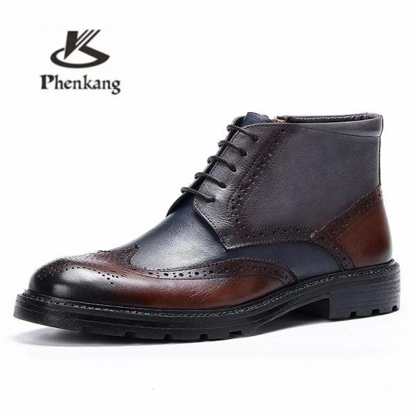 Chaussures phénkang bottes d'hiver masculines en cuir authentique en cuir noir imperméable de travail décontracté chaussures pour hommes habiller le printemps