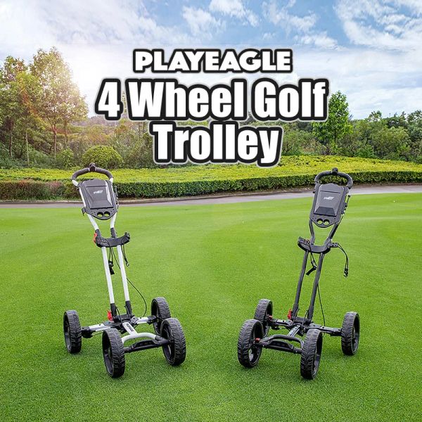 Chaussures accessoires de golf playeagle pliable 4 roues sac de chariot pull push chariot caddy avec parapluie de bouteille Carte Carrior