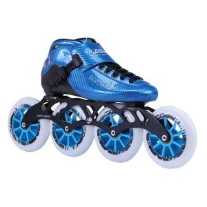 Chaussures Chaussures professionnelles en fibre de carbone en ligne Chaussures de patins à roulettes, baskets sportives de course de vitesse, bleu, noir, quatre roues, trois roues