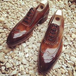 Chaussures Pu Brogue Men Scarved Robe Business Business Lace Up Retro pointu Point Han 13