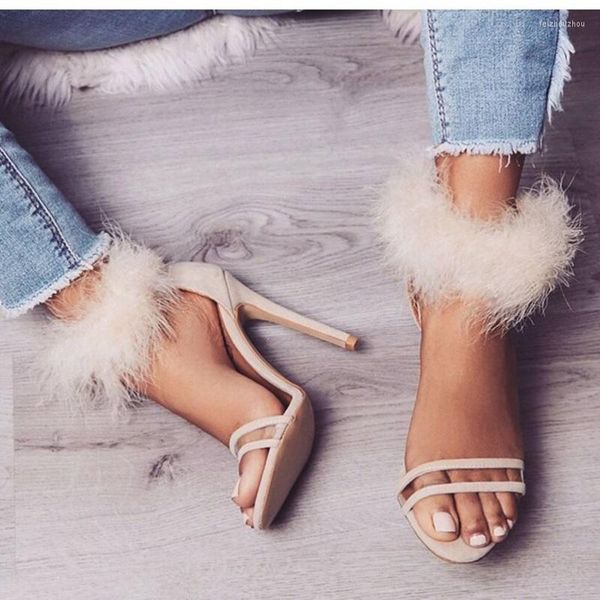 Zapatos Sandalias PVC Mujer Transparente Patchwork Sexy Peep Tacs Fashion Fur Decor Gladiator High