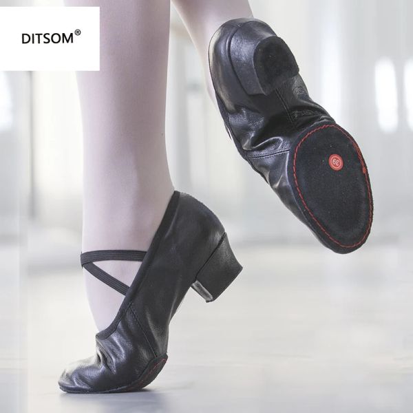 chaussures de qualité en cuir ballet danse chaussures pour femmes talon bas à talon authentique en cuir filles ballet jazz chaussures de danse nausée