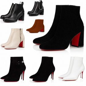 Botas de fondo rojo de diseñador de lujo para mujer, botines cortos de moda populares, vestido, tacones de tobillo, suelas rojas de lujo, bota de fiesta para mujer