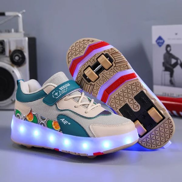 Chaussures roller skate chaussures enfants mode décontracté sneaker sneaker garçons filles 4 roues chaussures enfants toys jeux d'anniversaire cadeau Light LED