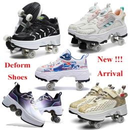 Chaussures rouleaux de patinage de patinage déforme roue 4 roues patins pour adulte déformation décontractée parkour baskets en coulée Rounds marche extérieur sport