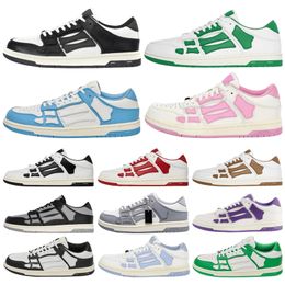 Zapatos para correr Hombres Mujeres Diseñador Skel Low Bones Hola Zapatillas de cuero Esqueleto de lujo Azul Rojo Blanco Negro Verde Gris Marrón Pareja Original 35-46