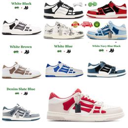 Zapatos para correr mujer Diseñador Skel Top Low Bones Hola Zapatillas de cuero Esqueleto de lujo Azul Rojo Blanco Negro Verde Gris Marrón pareja Zapatos vintage originales