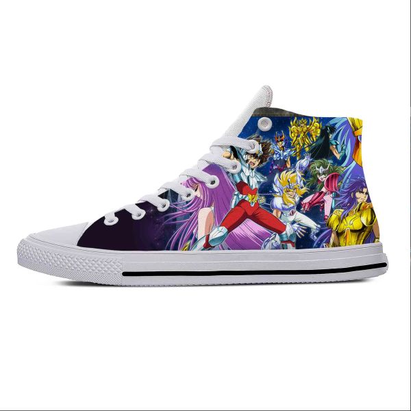 Chaussures seiya japonais manga caricaturé comique comique saint chaussures de tissu occasionnel haut haut top léger respirant 3d imprimé hommes baskets