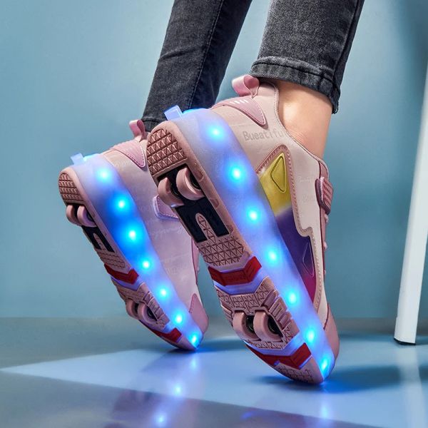 Chaussures baskets avec roues roller patins chaussures garçons filles enfants enfants sports de mode décontractée 4 rouleaux LED Bottes lumineuses éclairées