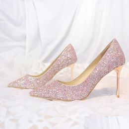 Chaussures Sparkly Champagne Paillettes Pour La Mariée Talon Aiguille De Bal Banquet Talons Hauts Plus La Taille Bout Pointu Peu Profonde De Mariée Drop D Dhiv3