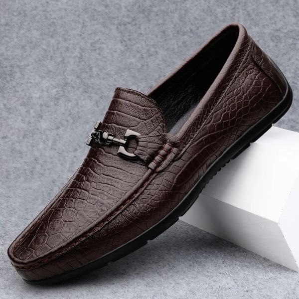 Zapatos Spring Luxury Brand Banders Shoes Men Classic Genuine Leather Mens Slipon Driving Zapatos Patrón de mocasins Moccasins zapatos de oficina