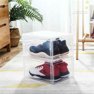 Zapatos caja de almacenamiento cajón organizador desmontable plegable Clamshell zapato apilable Flip plástico Z6T604 210922