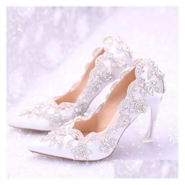 Zapatos con estilo Perlas planas para la novia Prom 9 cm Tacones altos Tallas grandes Punta puntiaguda Encaje Nupcial Drop Entrega Fiesta Eventos Accesorio DHI4H