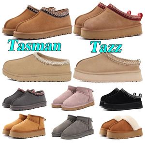 Chaussures Tazz Slipper Tasman Pantoufles Femmes bottes ultra Ugh mini plate-forme Tasman Noir Châtaigne Rouge Fourrure graines de moutarde Bottines fourrure moelleuse