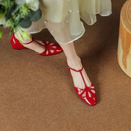 Chaussures orteil de chaussures de chaussures de boucle rond des femmes simples pour femmes de printemps quotidiens rétro Mary Janes seins de cuir authentiques 2 36