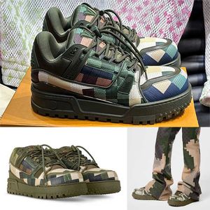 Chaussures Trainer Maxi Sneaker Men Designer Sports Khaki Green Coule en cuir imprimé Upper Rubber Out-Out Sole 2024 Spring Summer Fashion Show Mens Quality