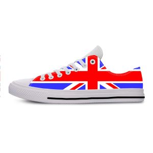 Chaussures UK England Union Jack britannique Grande-Bretagne Flag de tissu décontracté Chaussures basse top confortable Breffe 3D imprimé hommes baskets féminines