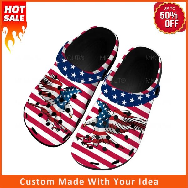 Chaussures USA Flag America Red Blue Blanc Art Art Home Clogs Custom Water Chaussures Mentilles pour adolescents pour adolescents Garden de plage Slipers de trous de plage