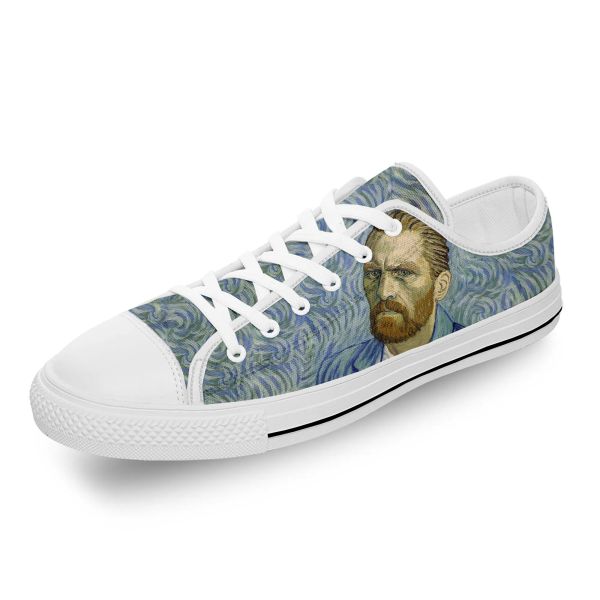 Zapatos Van Gogh Pintura al óleo Estética Noche estrellada Blanca White 3d Print Top Canvas Zapatos Hombres Mujeres Ligeros de zapatillas transpirables