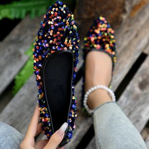 Schoenen lopen casual bling puntige flats vrouwen lente teen sandalen vrouwelijk modemerk jurk zapatillas mujer 240412 977