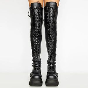 Schoenen Wedges 811 Cosplay Over-the-Knee vrouwelijk platform Dij mode Buckle Punk High Heels Boots Women 231124 76624