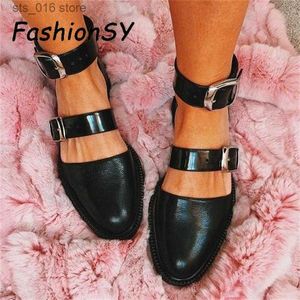 Schoenen wiggen kleden vrouwen nieuwe zomer vrouwelijke vrouw gesp gebakte comfortabele dames slip-on platte sandalen T230828 439