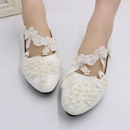 Schoenen Witte kanten Trouwschoenen Hot Sale Flat Wedding Dress Shoes Bruid Bruidsmeisje schoenen Fashion Women's ShoesBh163