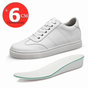 Schoenen Witte sneakers Men Echte lederen lift schoenen Verhoogte schoenen Hoogte Verhoog schoenen Hoogte schoenen Tall schoenen Insole 6 cm