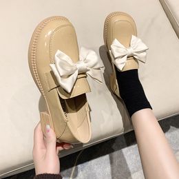 Shoes Woman 2022 Autumn British Style Oxfords Bow-Knot New Summer Fall Retro Preppy Leather Butterfly Med Rubber Hoof Heels Butt