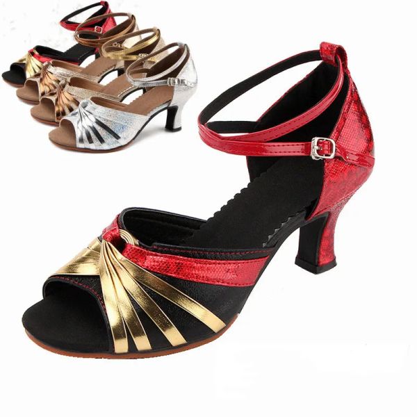 Chaussures femme Red Latin Dance Chaussures salle de bal / extérieur chaussures de danse femme salsa tango chaussures de danse filles sandales 3cm7cm