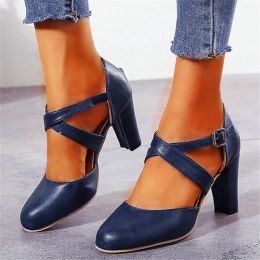 Zapatos para mujeres tacones altos zapatos 2022 otoño nuevo toe redondo tacón grueso plataforma casual zapatos para mujeres cinturón de tobillo