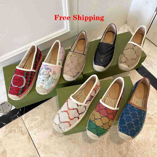 Livraison Gratuite Chaussures Femmes jacquard espadrille Designer Chaussures Plates En Cuir Espadrilles Mocassins Toile Mode Lady Filles D'été Blanc Veau Chaussures Décontractées Avec