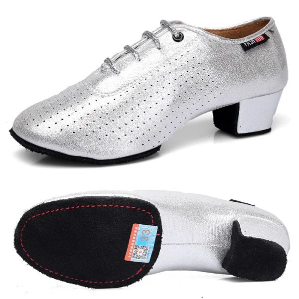 Chaussures Femmes Latin Dance Chaussures Ballroom Pu Leather Ladies Girls Modern Jazz Jazz Dance Shoes Silver Black Salsa Dancing Shoes Teacher Shoe