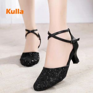 Chaussures Femmes Latin Dance Chaussures Salsa Ballroom Tango Chaussures Mariage High Heel Black Glitter Ladies Girls Jazz Dancing Shoe Female Sandales