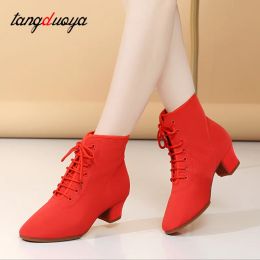 schoenen Women Latin High Top Dance Shoes Salsa Jazz Dancing Boots Female Hoge Heels 3,5 cm/5,5 cm Outdoor Volwassen Ballroom Dance Sneakers